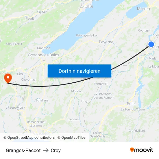 Granges-Paccot to Croy map
