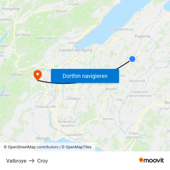 Valbroye to Croy map