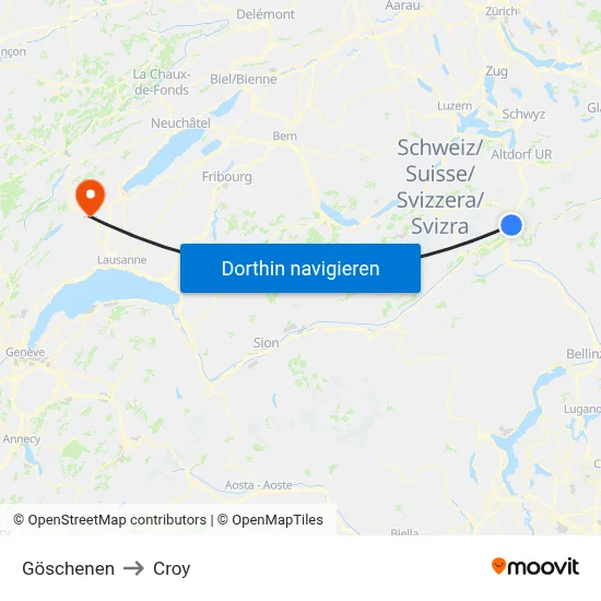 Göschenen to Croy map