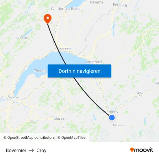 Bovernier to Croy map