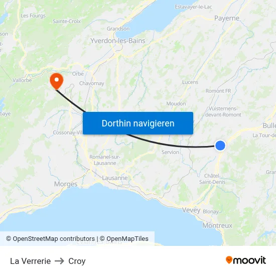 La Verrerie to Croy map