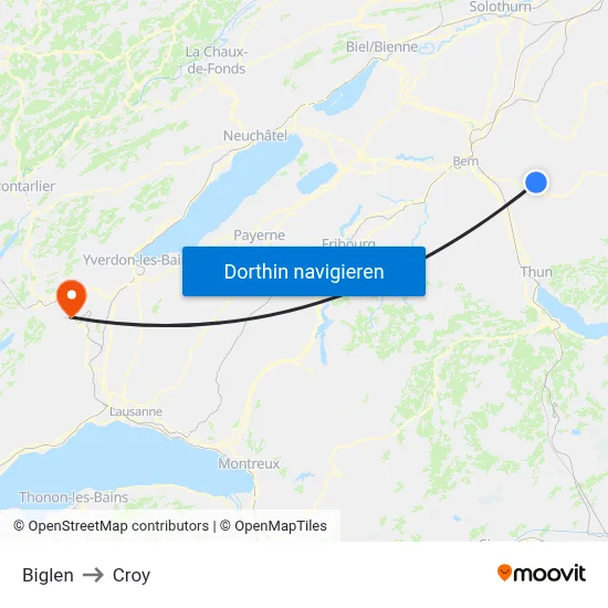 Biglen to Croy map