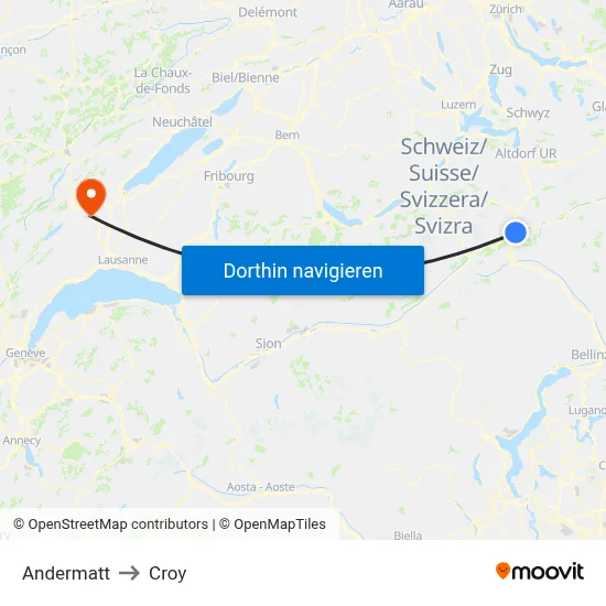 Andermatt to Croy map