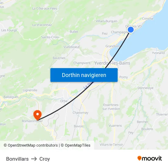 Bonvillars to Croy map