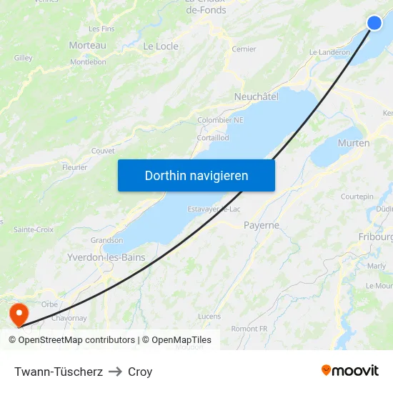 Twann-Tüscherz to Croy map
