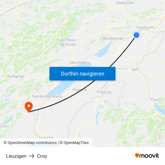 Leuzigen to Croy map
