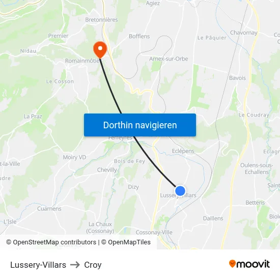 Lussery-Villars to Croy map