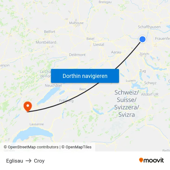 Eglisau to Croy map