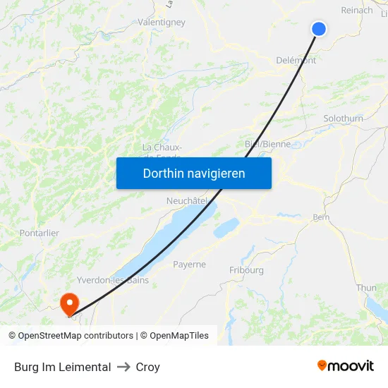 Burg Im Leimental to Croy map