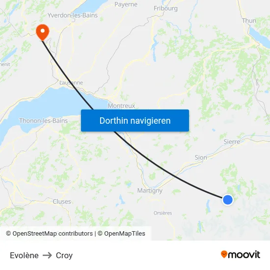 Evolène to Croy map
