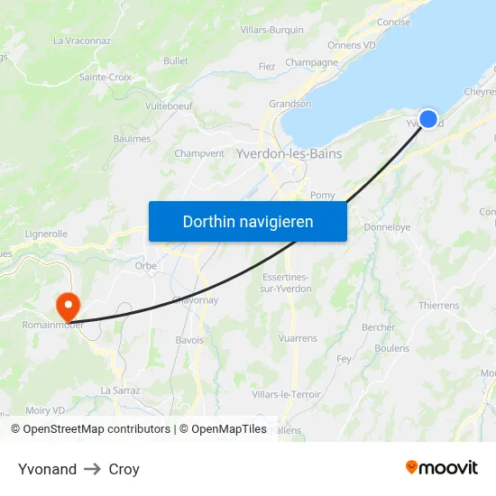 Yvonand to Croy map