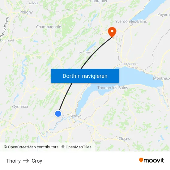 Thoiry to Croy map