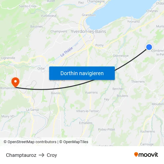 Champtauroz to Croy map