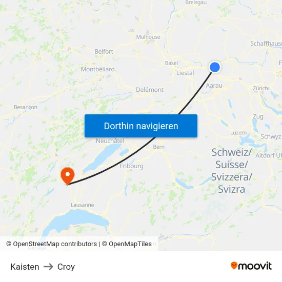 Kaisten to Croy map