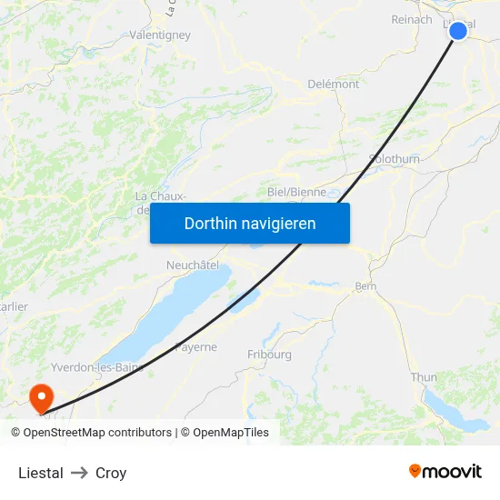 Liestal to Croy map