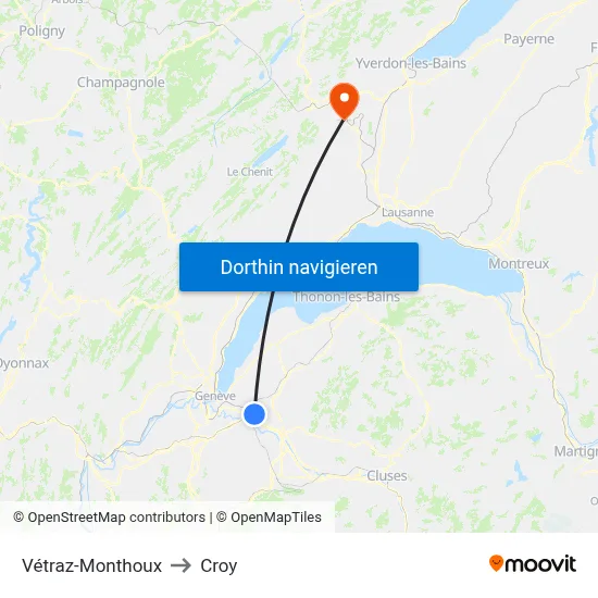 Vétraz-Monthoux to Croy map