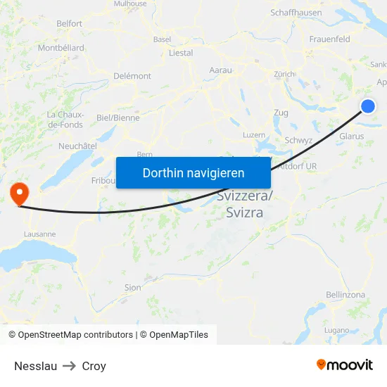 Nesslau to Croy map