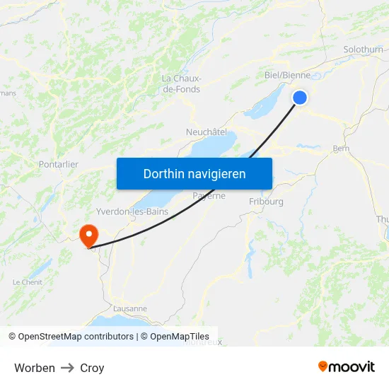 Worben to Croy map
