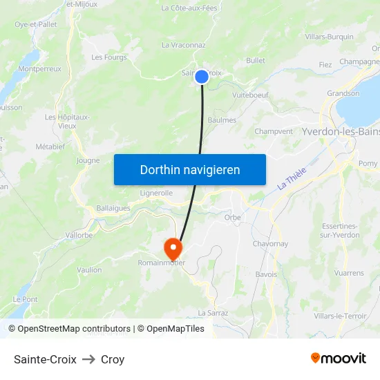 Sainte-Croix to Croy map