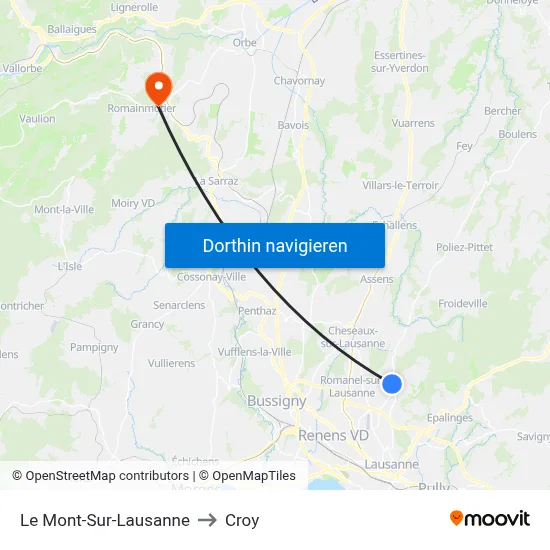 Le Mont-Sur-Lausanne to Croy map