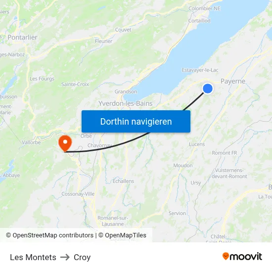 Les Montets to Croy map
