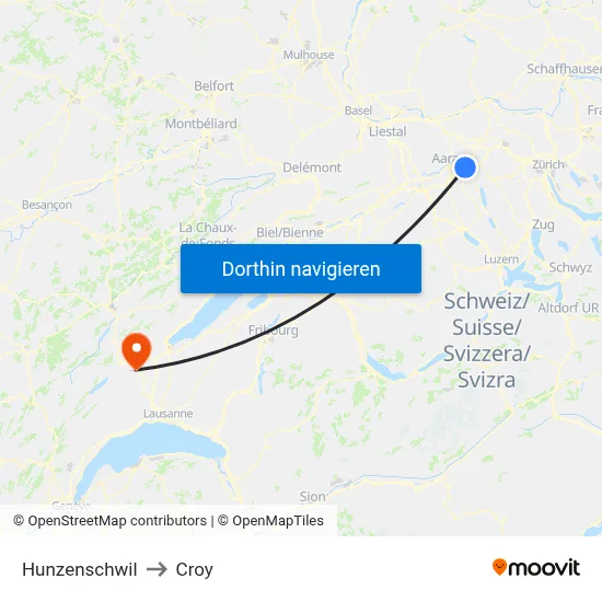 Hunzenschwil to Croy map