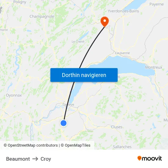 Beaumont to Croy map