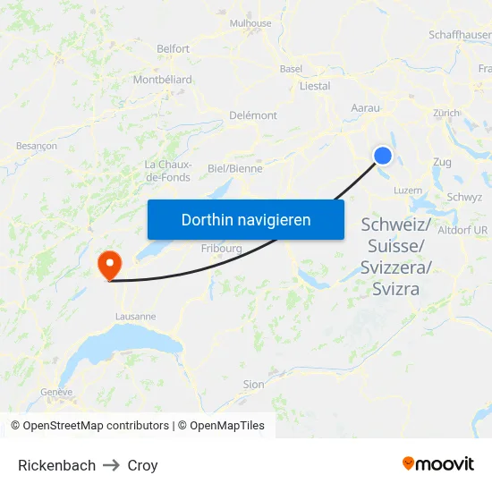 Rickenbach to Croy map