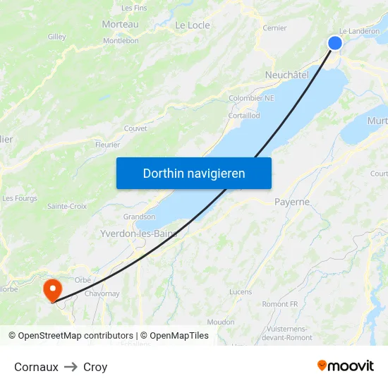 Cornaux to Croy map