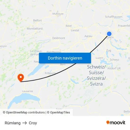 Rümlang to Croy map