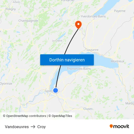 Vandoeuvres to Croy map