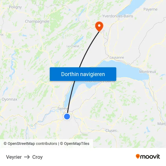 Veyrier to Croy map