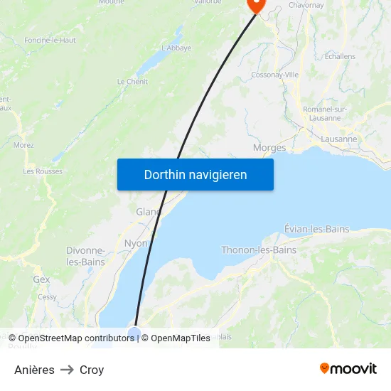 Anières to Croy map