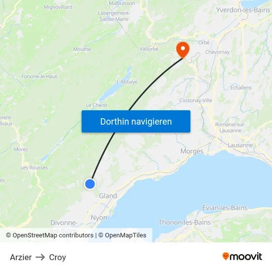 Arzier to Croy map