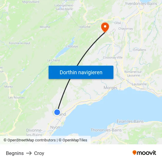 Begnins to Croy map