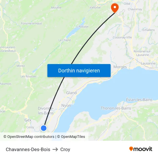Chavannes-Des-Bois to Croy map