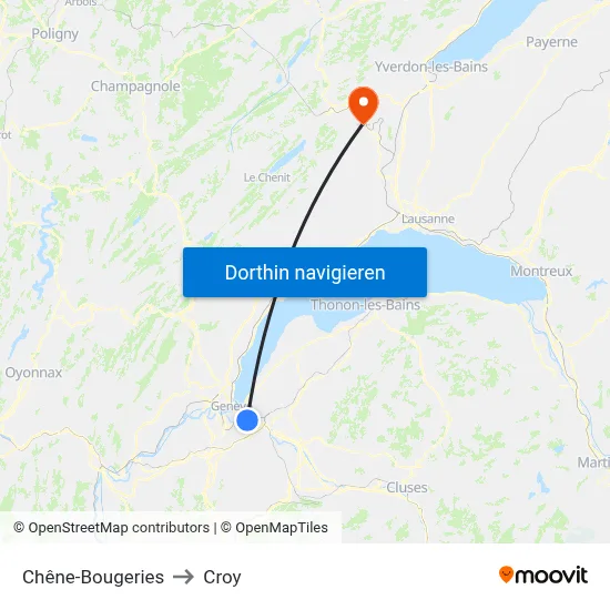 Chêne-Bougeries to Croy map