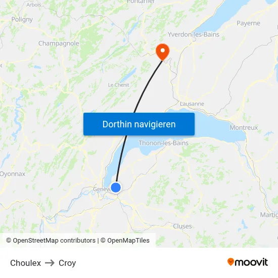 Choulex to Croy map