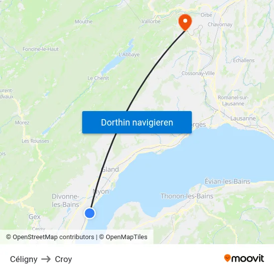 Céligny to Croy map