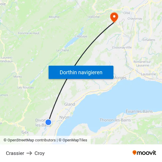 Crassier to Croy map