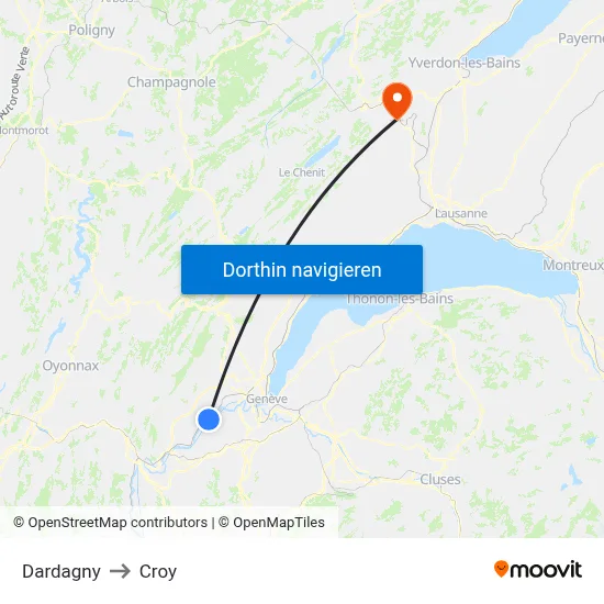 Dardagny to Croy map