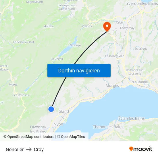 Genolier to Croy map
