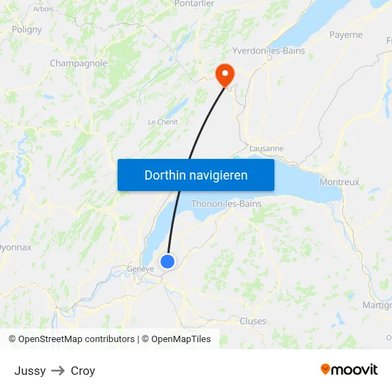 Jussy to Croy map