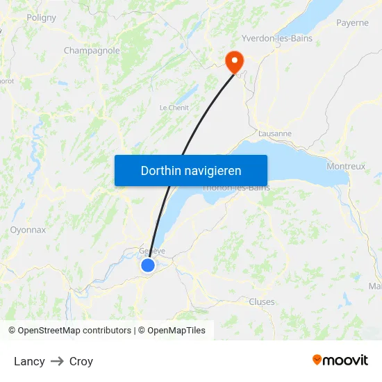 Lancy to Croy map