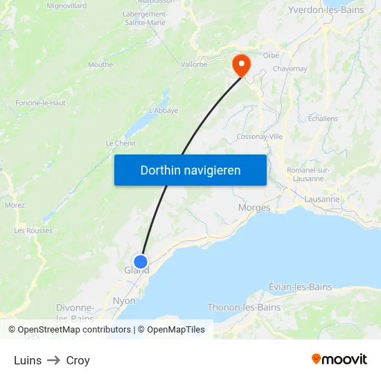 Luins to Croy map