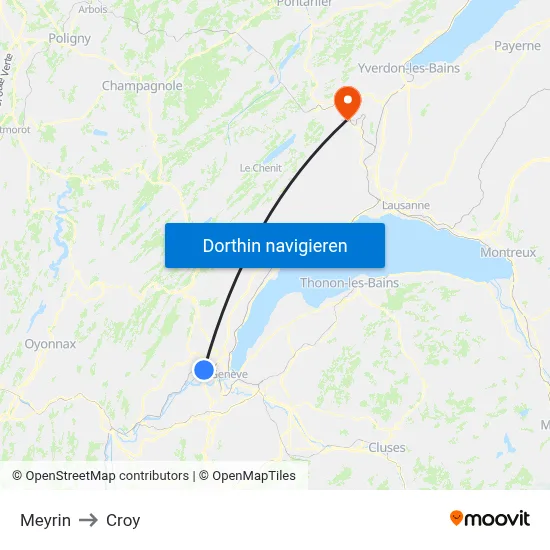 Meyrin to Croy map
