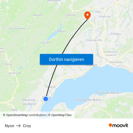 Nyon to Croy map