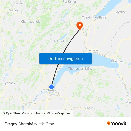 Pregny-Chambésy to Croy map