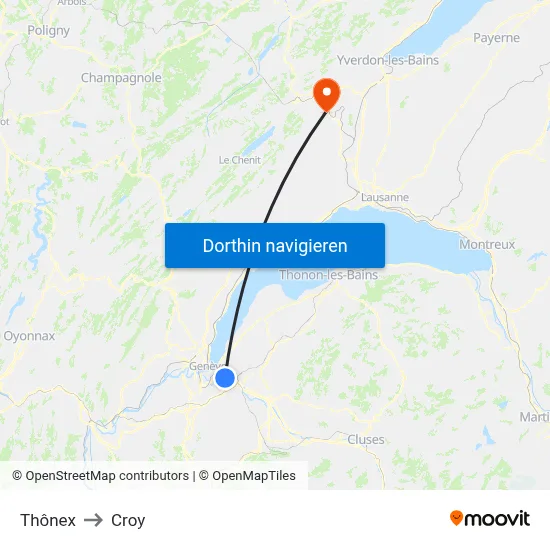 Thônex to Croy map