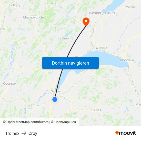 Troinex to Croy map